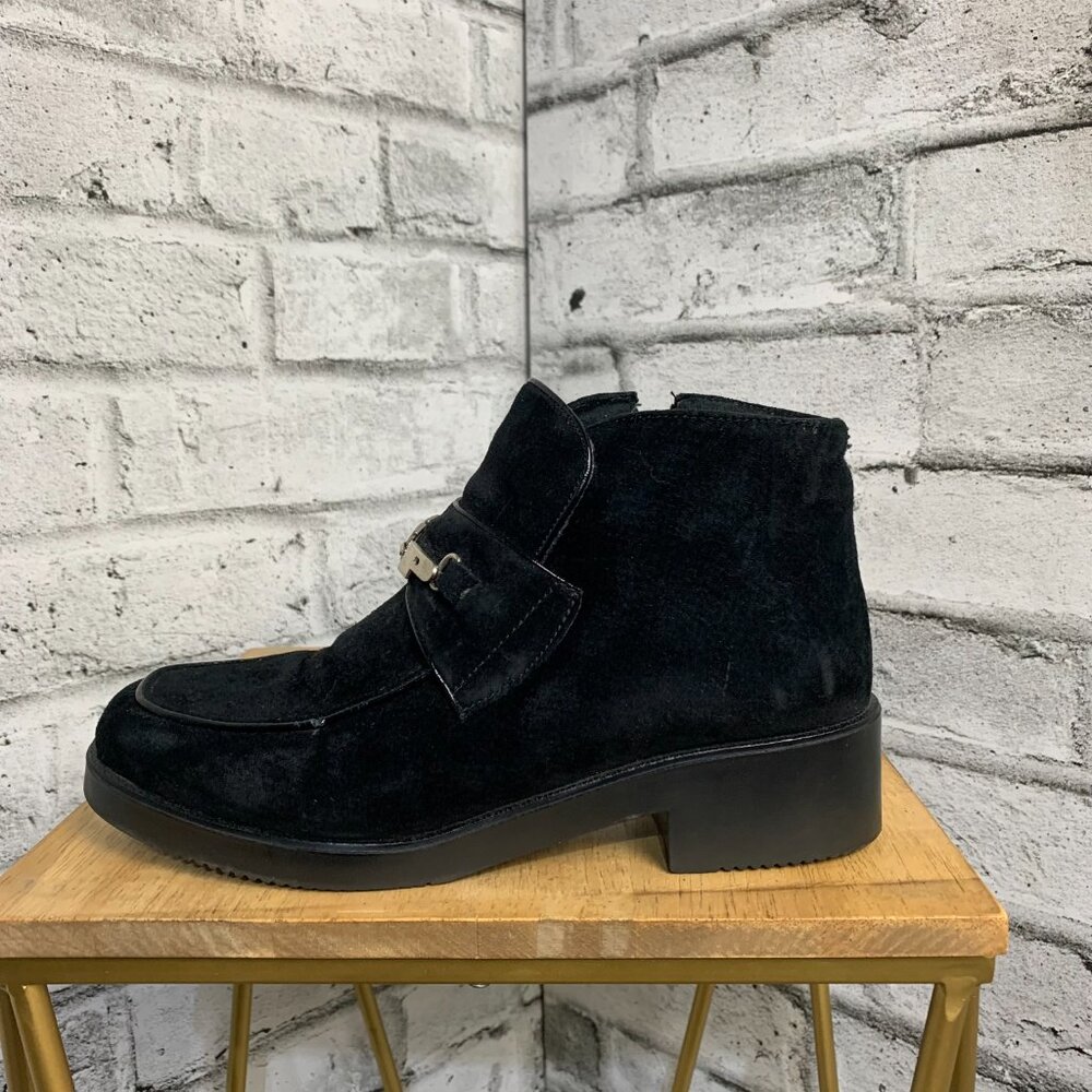 Vintage Hush Puppies Booties Black Waterproof Suede Low Block Heel Ankle Boots - Picture 5 of 13